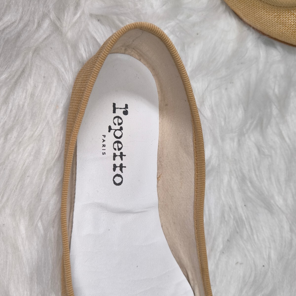 repetto Flat pumps ballet shoes 24.5cm ribbon linen rough .a wheat ..