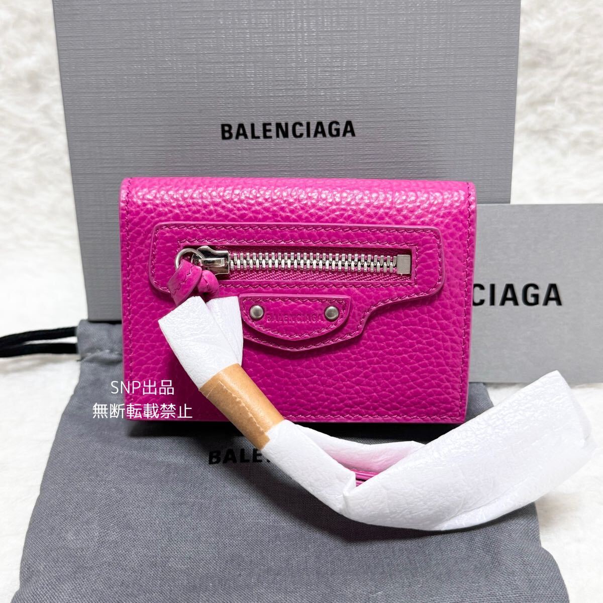 バレンシアガ BALENCIAGA 未使用 新品 ネオ クラシック コンパクト ウォレット 三つ折り 財布 レザー 640107 ピンク マゼンダ_画像1