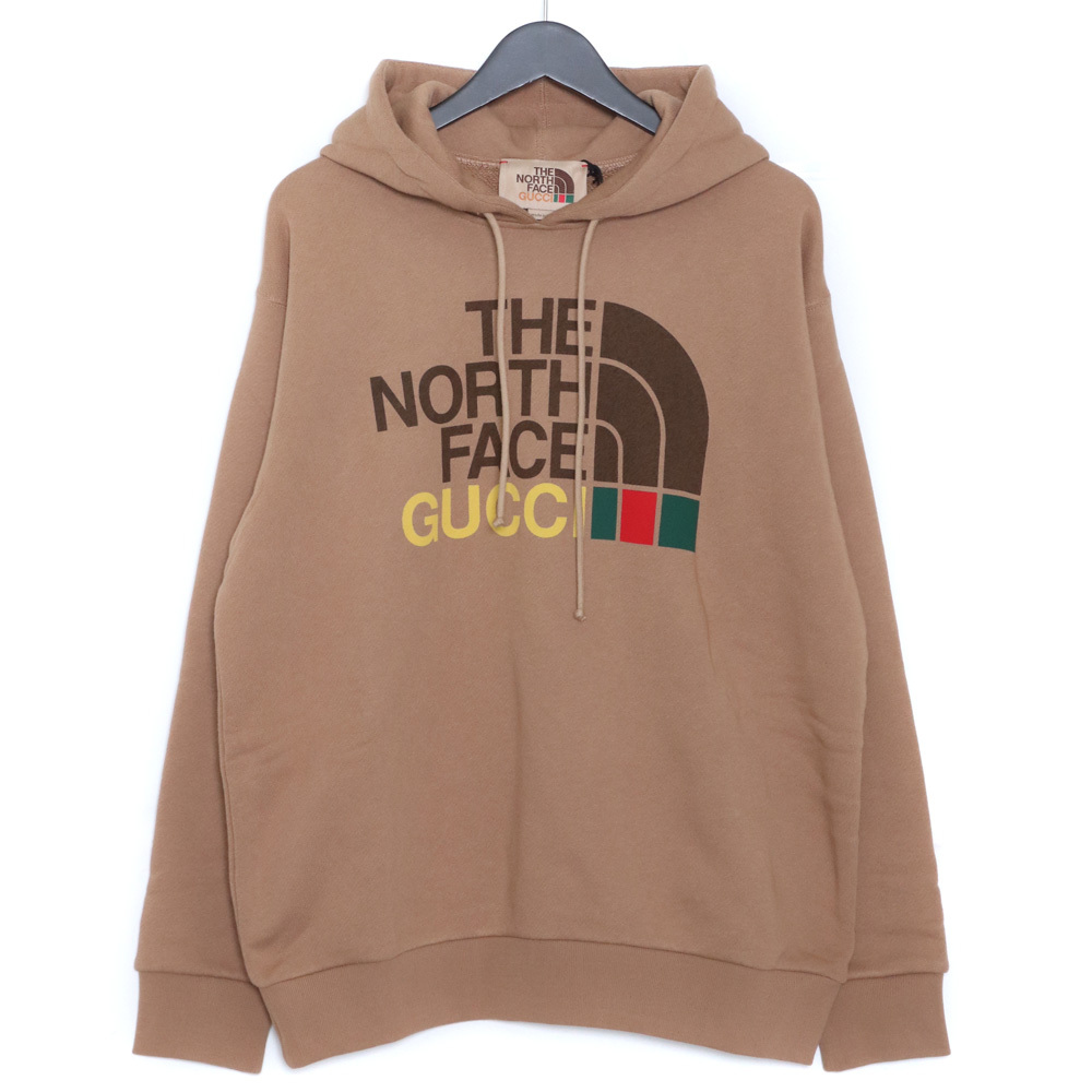 GUCCI × THE NORTH FACE COTTON HOODIE XSサイズ ブラウン 615061XJDBY グッチ ザ ノースフェイス ロゴ プルオーバー スウェットパーカー_画像1