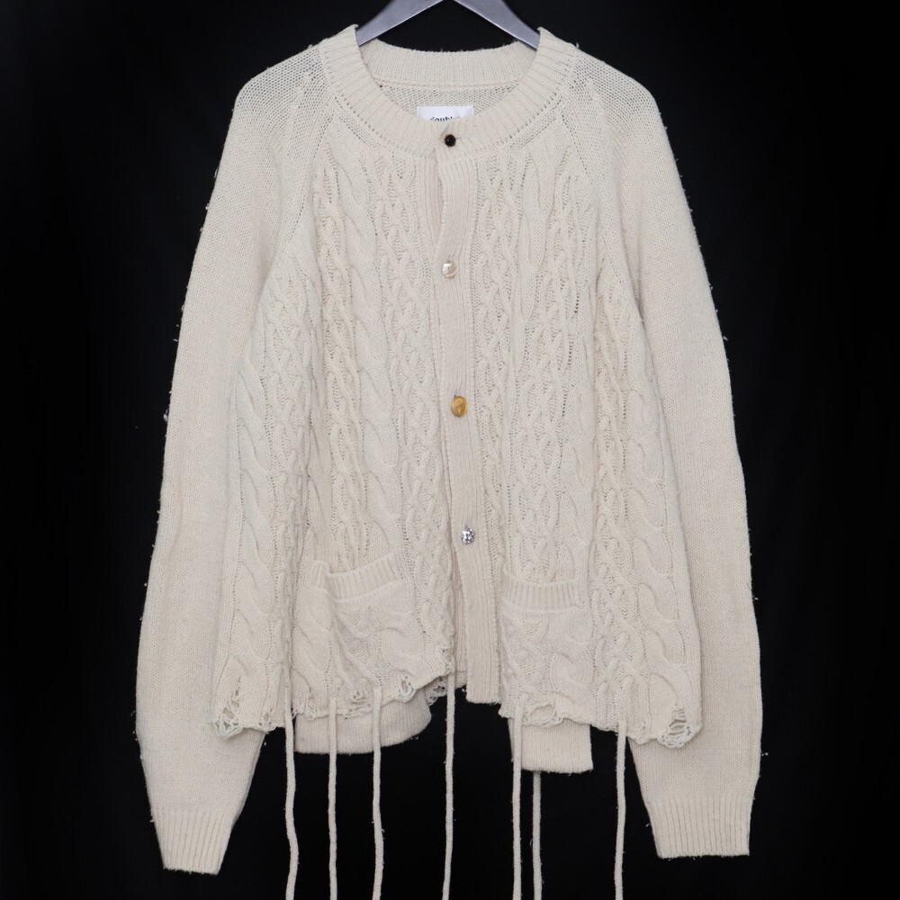 DOUBLET RECYCLE WOOL CABLE CARDIGAN Sサイズ アイボリー 21AW35KN56 ダブレット リサイクル ウール 毛玉加工 厚手 カーディガン_画像1