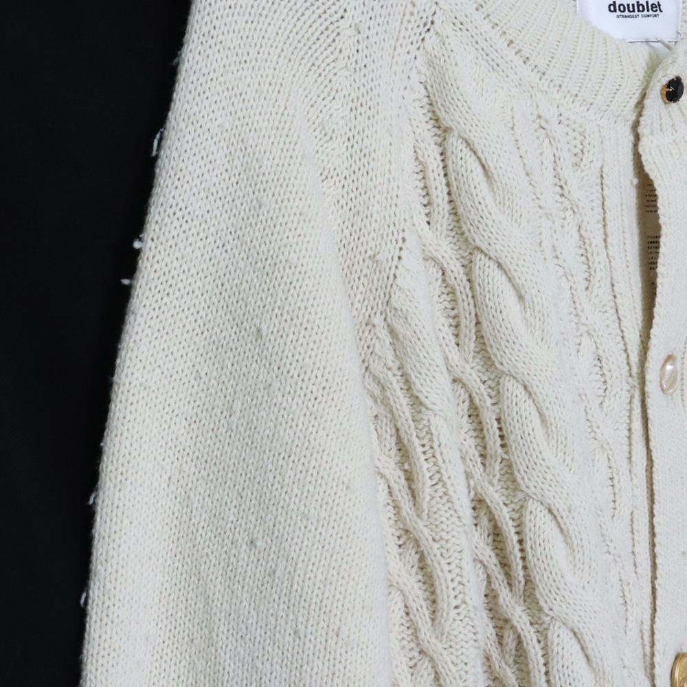 DOUBLET RECYCLE WOOL CABLE CARDIGAN Sサイズ アイボリー 21AW35KN56 ダブレット リサイクル ウール 毛玉加工 厚手 カーディガン_画像9