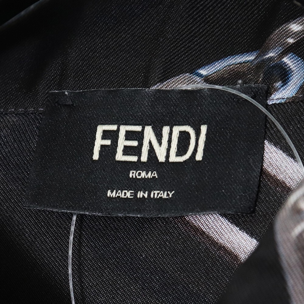 FENDI Black silk shirt featuring fendi chain-link print サイズ39 ブラック FS0585 AL2M フェンディ 総柄プリント シルク 長袖シャツ_画像4