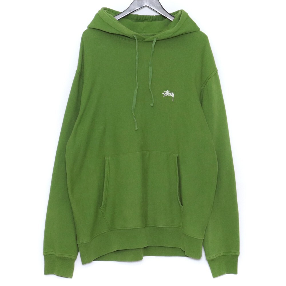 STUSSY ワンポイント刺繍ロゴスウェットパーカー XLサイズ グリーン ステューシー logo sweat hoodie フーディー_画像1