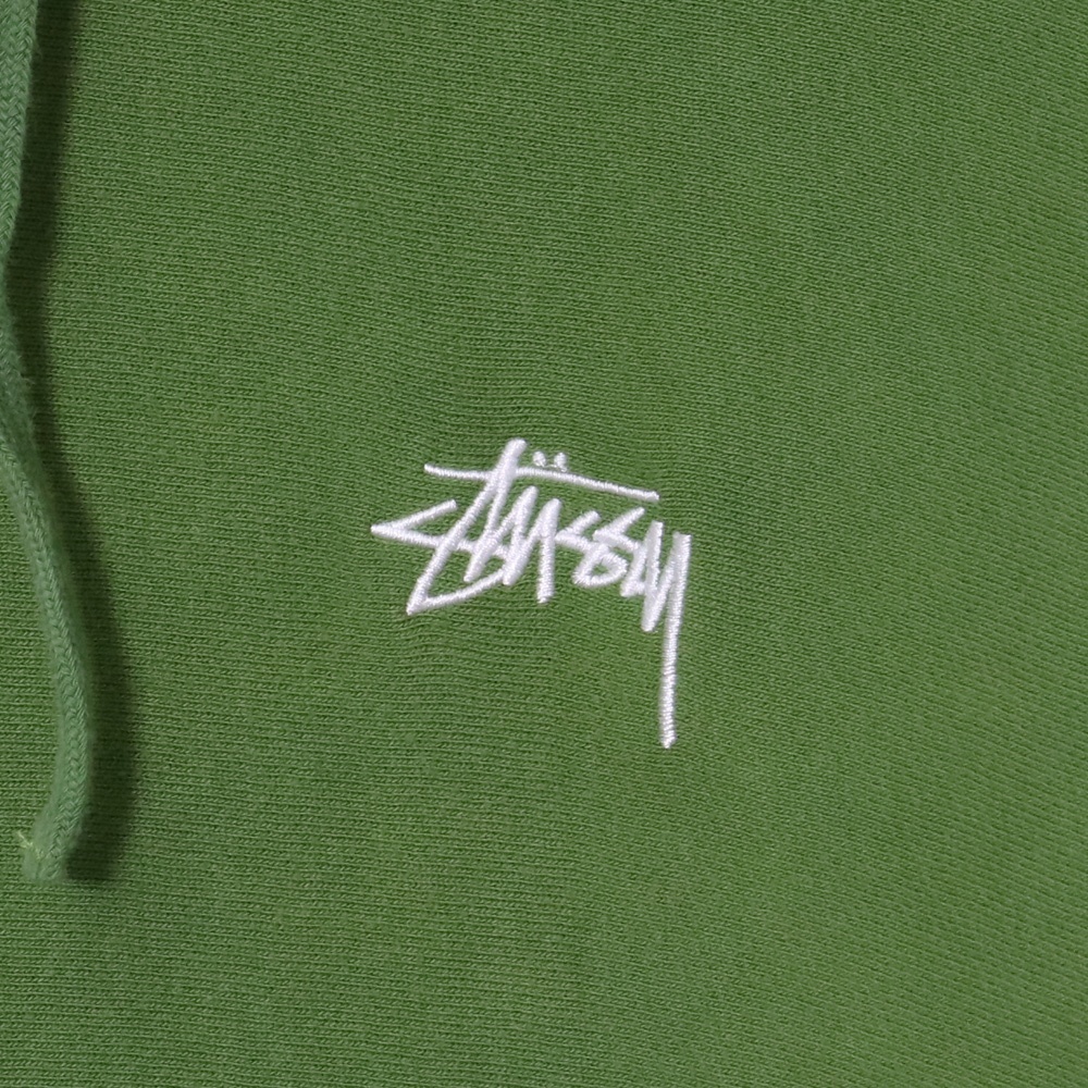 STUSSY ワンポイント刺繍ロゴスウェットパーカー XLサイズ グリーン ステューシー logo sweat hoodie フーディー_画像4