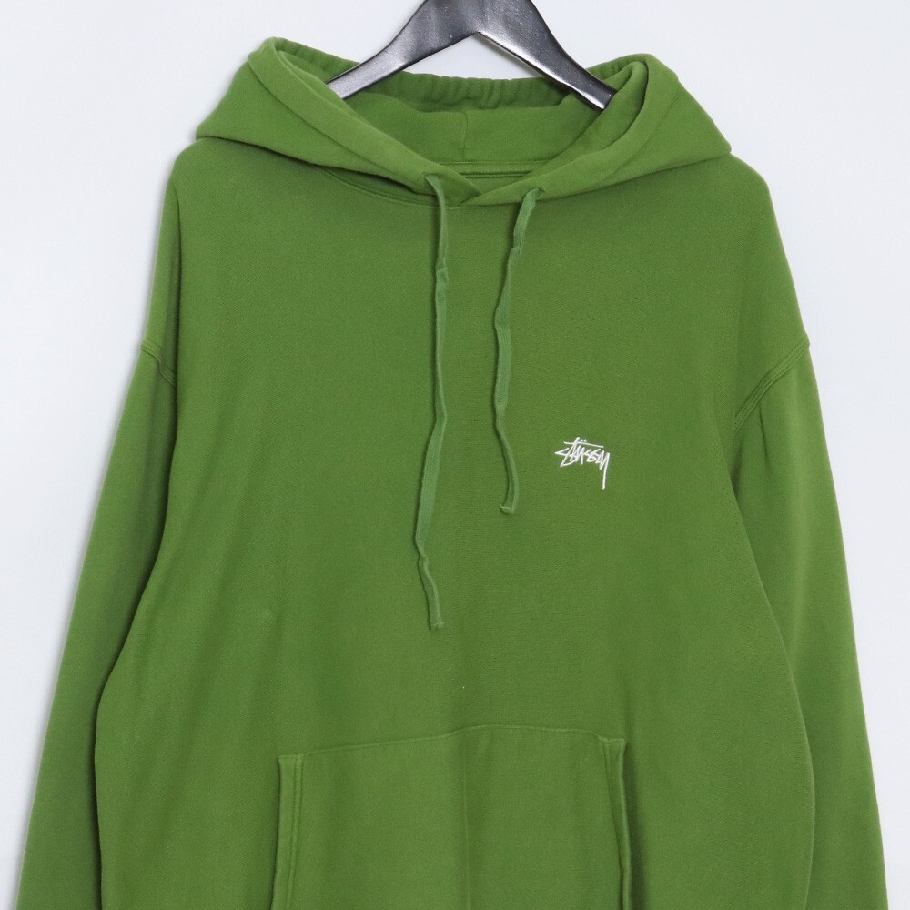 STUSSY ワンポイント刺繍ロゴスウェットパーカー XLサイズ グリーン ステューシー logo sweat hoodie フーディー_画像3