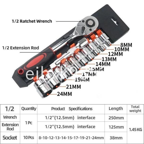 G7001◇:12個1/2インチソケットレンチセット メトリックインパクトソケットラチェットスパナ 完全ツールキット_画像6