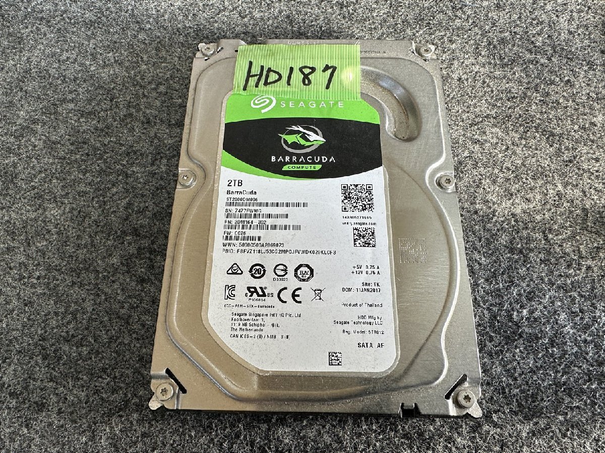 【送60サイズ】 SEAGATE ST2000DM006-2DM164 2TB 使用1982時間 3.5インチSATA HDD 中古品の画像1