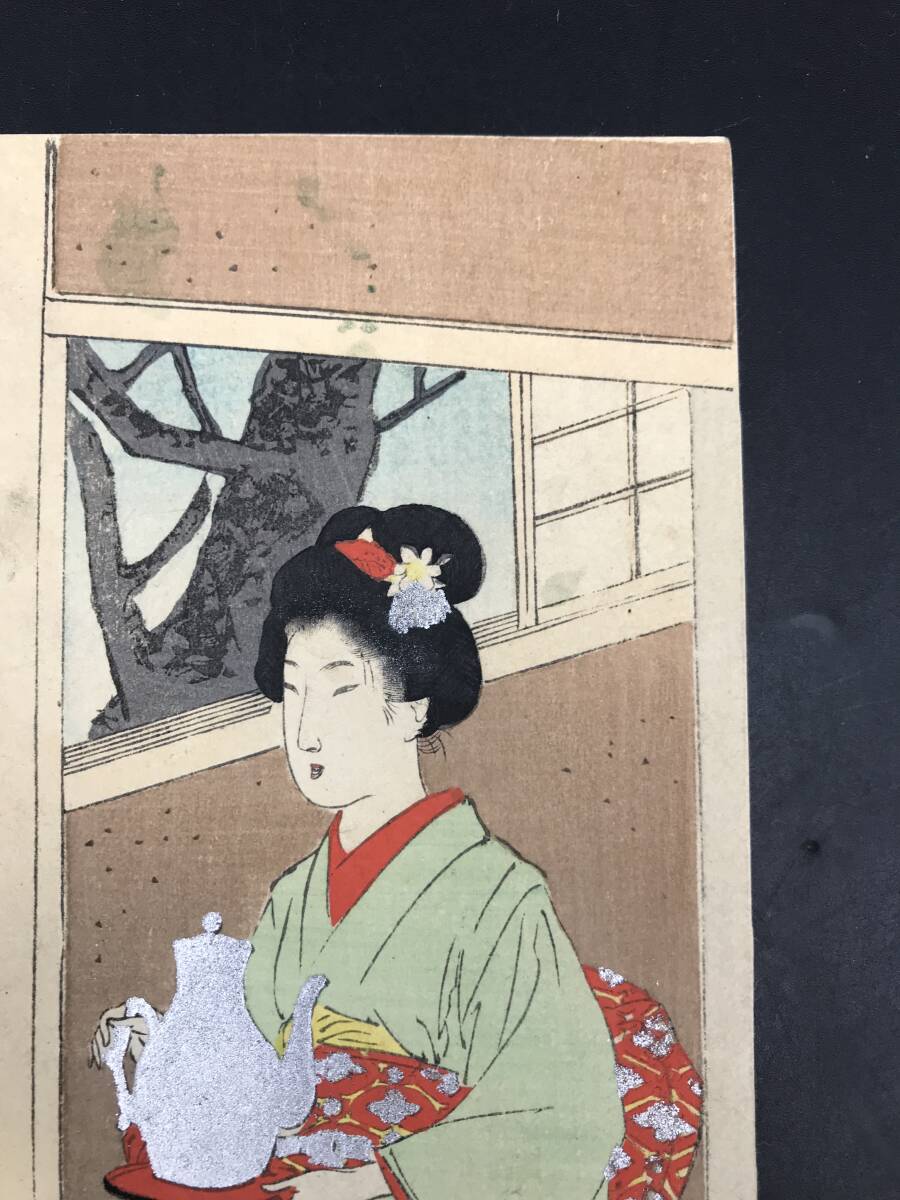 EK0516-01◆木版画 宮川春汀 浮世絵 有喜世之華 錦絵 美人画 真作 約21×30cm_画像7