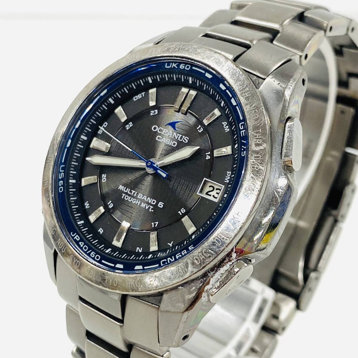 N226-Z7-361 ◎ CASIO カシオ OCEANUS オシアナス OCW-T100 電波ソーラー メンズ 腕時計 稼働 デイト アナログ 純正ベルト 時計 ②_画像2