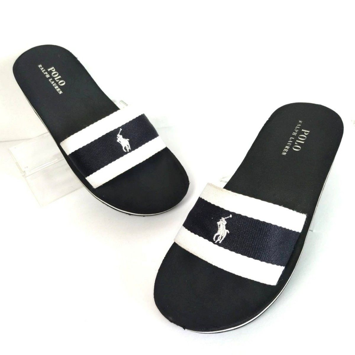 POLO RALPH LAUREN◆ロゴ ラバーサンダル プールサンダル 人気 POLO RALPH LAUREN ロゴ ブラック×ホワイト サンダル