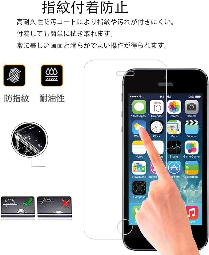 KPNS 日本素材製 強化ガラス iPhoneSE iPhone5s 5c 5 用 ガラスフィルム カバー 保護フィルム ２枚セット_画像3