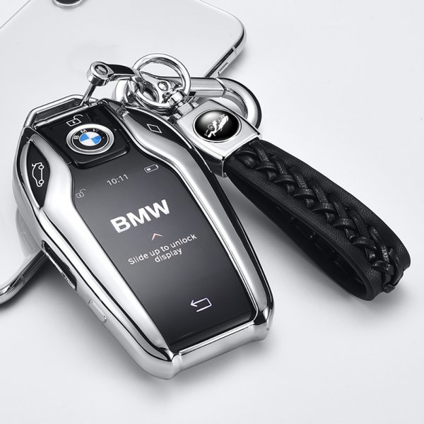 BMW ディスプレイキー キーケース BMW 5 6 7 8 シリーズ X3 X5 X7 i8 M8 専用 カバー 高級 オシャレ スマートキー 本革 キーホルダー 銀_画像2