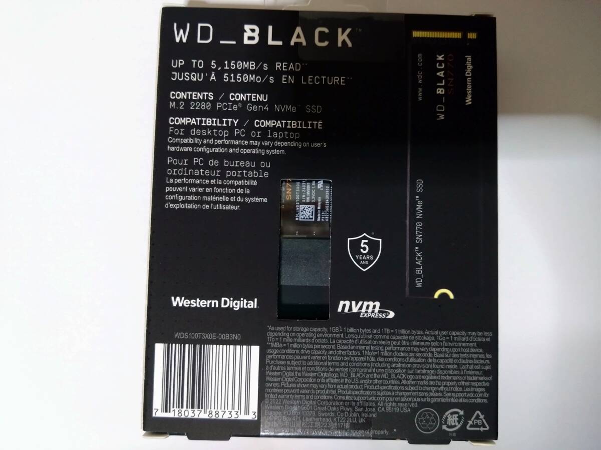 【送料無料】新品未開封 NVMe SSD GEN4 1TB WD BLACK SN770 M.2 2280 WDS100T3X0E WesternDigitalの画像3