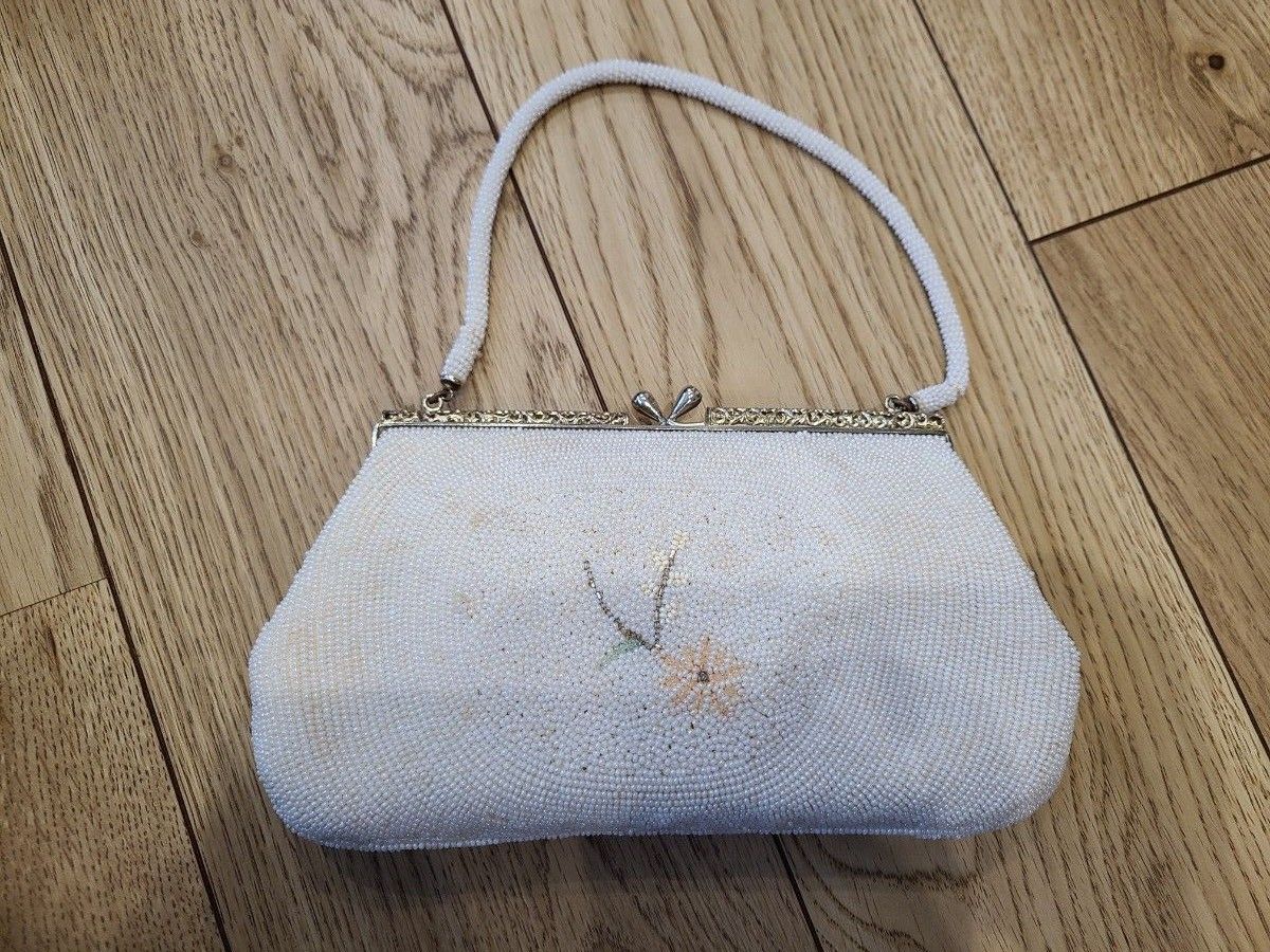 和装小物 ビーズバッグ ハンドバッグ がま口 花柄 昭和レトロ 和装小物 ビーズバッグ ハンドバッグ がま口 花柄 昭和レトロ