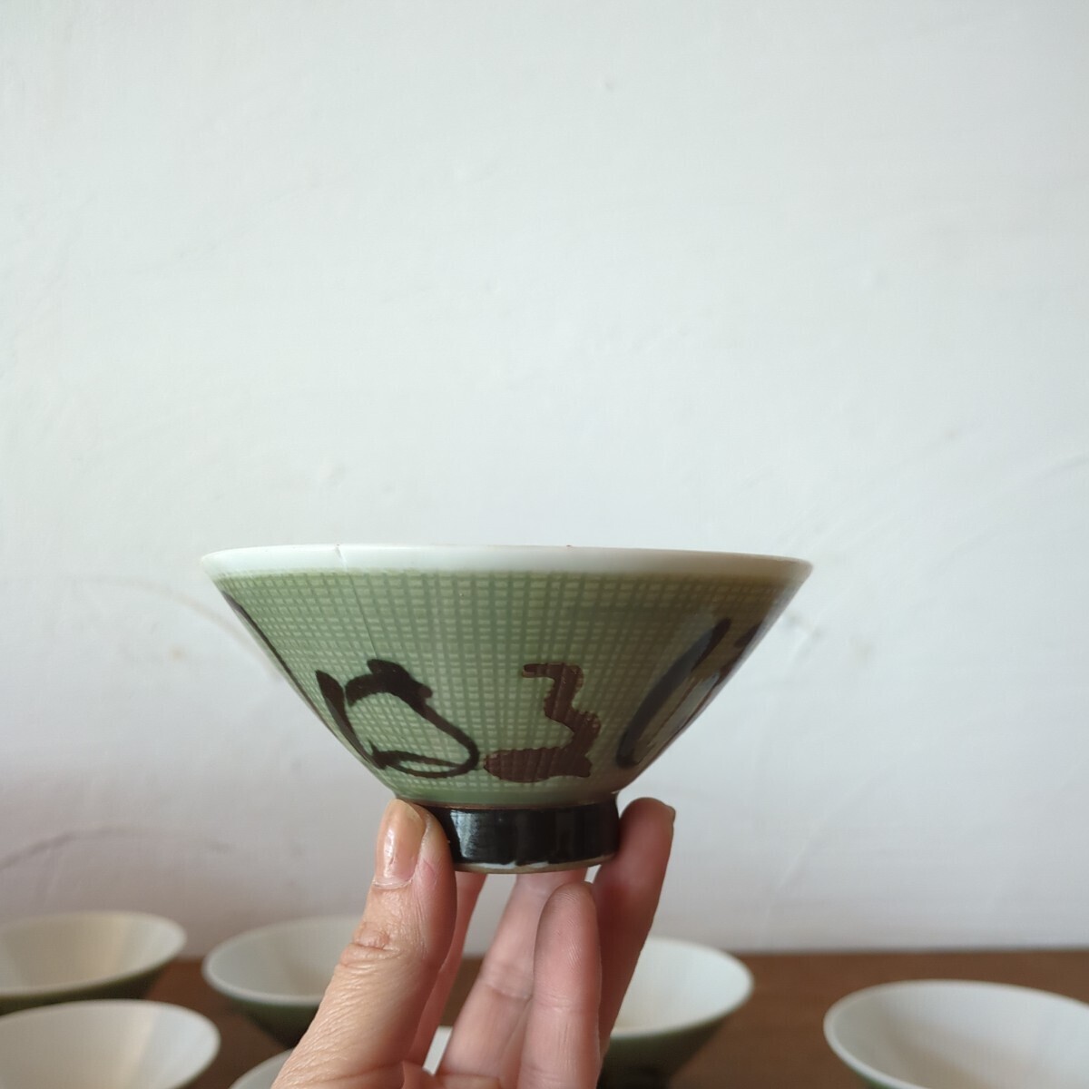 昭和レトロ 古い茶碗 10客 いろはにほへと 銘印有 ご飯茶碗 陶磁器 ヴィンテージ 和食器_画像3