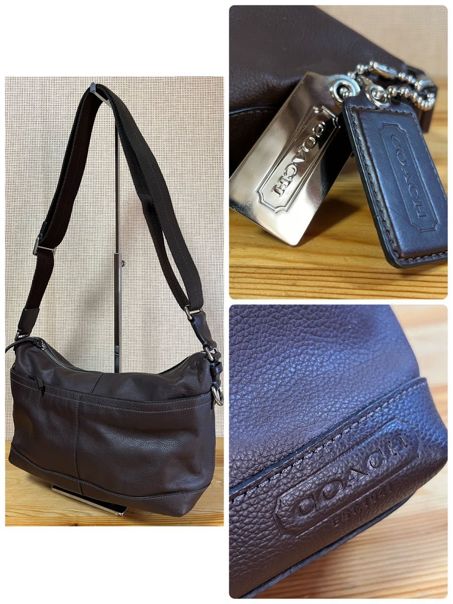 美品★COACH コーチ メンズ ショルダーバッグ トンプソン スモール レザー ジップ トップ クロスボディー 70312