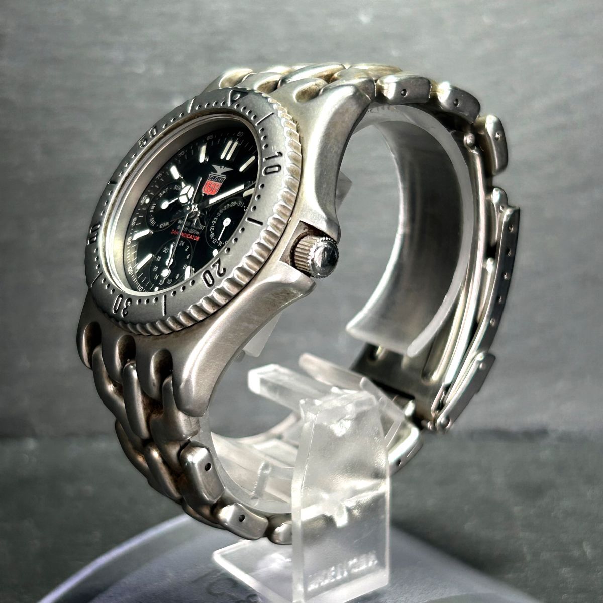 ELGIN エルジン FK-367 腕時計 クオーツ アナログ 3針 カレンダー ステンレススチール 回転ベゼル ダイバーズ 新品電池交換済み 動作確認済の画像5