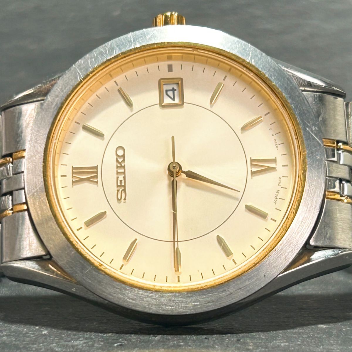 美品 SEIKO セイコー 7N42-9100 腕時計 クオーツ アナログ 3針 ゴールド シルバー コンビカラー ステンレススチール メンズ 新品電池交換済の画像4
