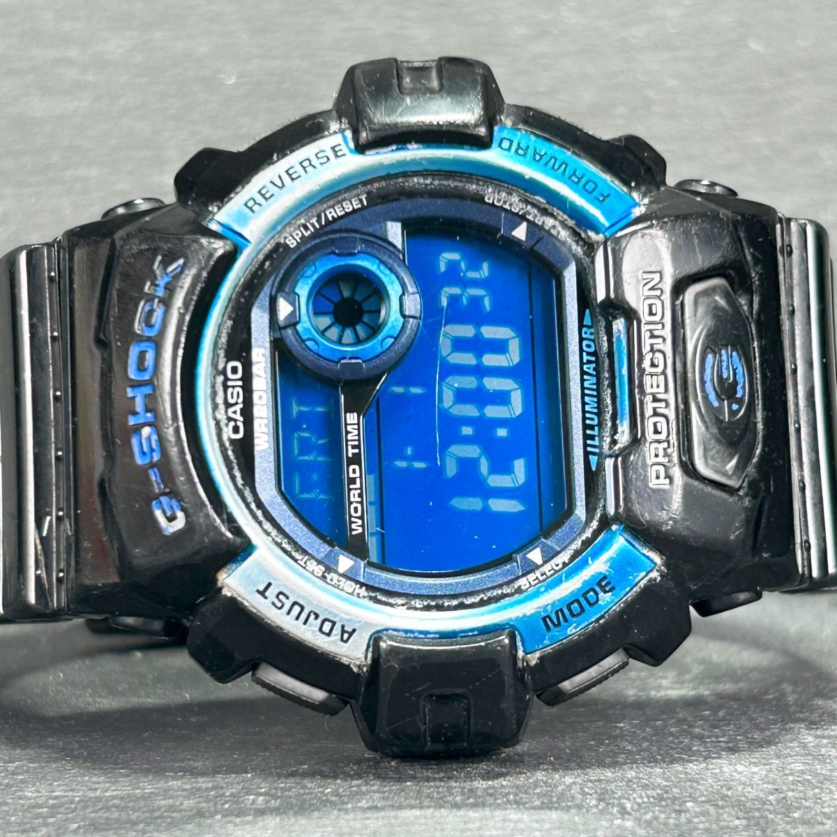 海外モデル CASIO カシオ G-SHOCK ジーショック G-8900A-1 腕時計 クオーツ アナデジ 多機能 ブラック×ブルー ステンレス 動作確認済みの画像4