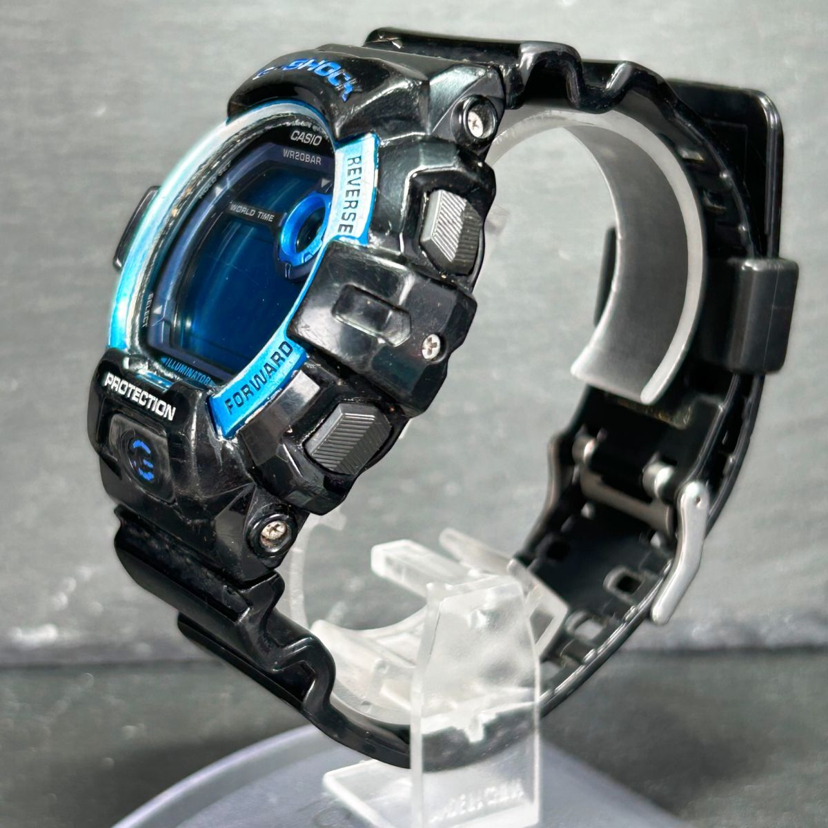 海外モデル CASIO カシオ G-SHOCK ジーショック G-8900A-1 腕時計 クオーツ アナデジ 多機能 ブラック×ブルー ステンレス 動作確認済みの画像6