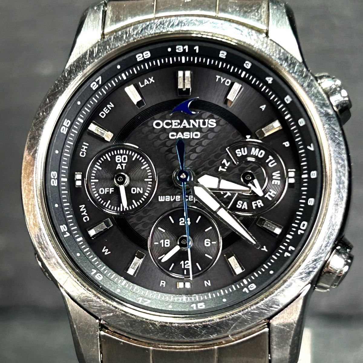 希少 CASIO カシオ OCEANUS オシアナス OCW-30SDJ-1A 腕時計 タフソーラー 電波ソーラー アナログ カレンダー チタニウム 動作確認済み_画像3