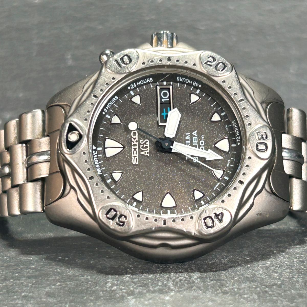SEIKO セイコー SCUBA200 AGS 5M23-7A30 腕時計 オートリレー アナログ デイデイトカレンダー 回転ベゼル ダイバーズウォッチ チタニウム_画像4