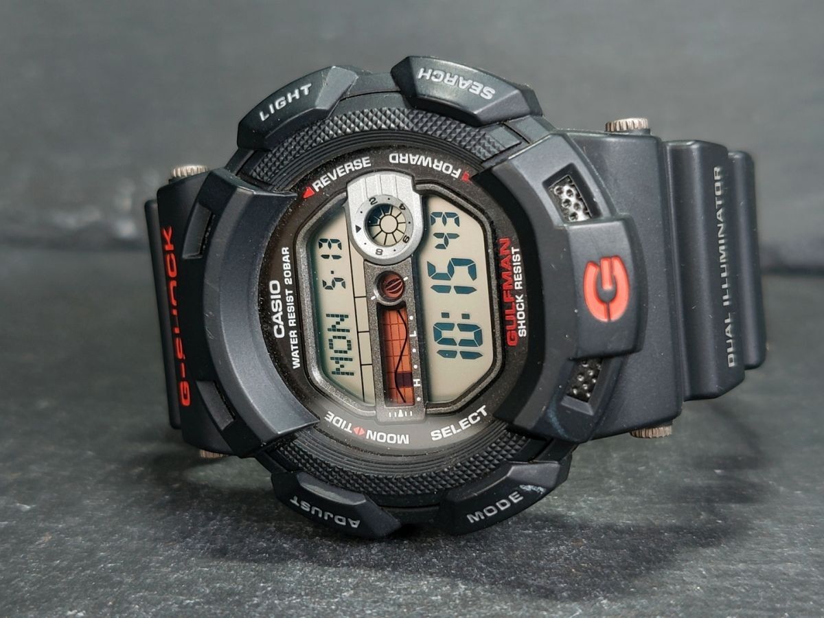 CASIO カシオ G-SHOCK ジーショック GULFMAN ガルフマン G-9100-1 メンズ デジタル 腕時計 ブラック ラバーベルト ステンレス 電池交換済み_画像6