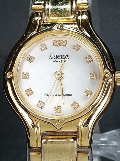 Klaeuse クロイゼ SK-154L1 PEARL&DIAMOND アナログ クォーツ 腕時計 3針 シェル文字盤 ゴールド メタルベルト ステンレス 動作確認済みの画像1
