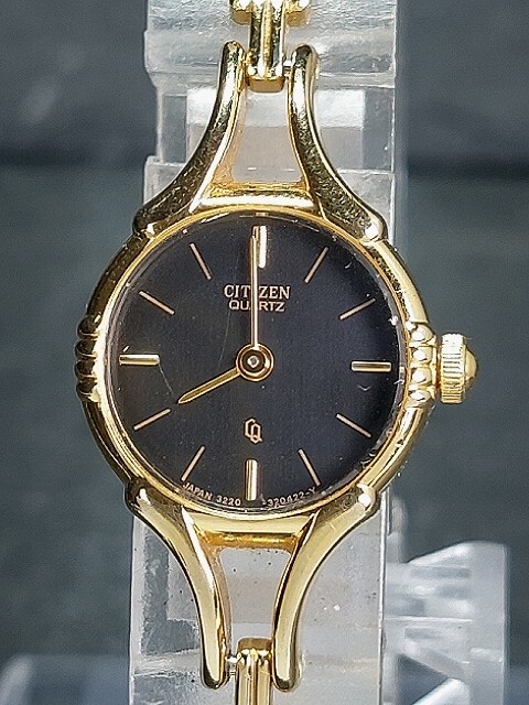 CITIZEN シチズン 3220-320395 アナログ クォーツ ヴィンテージ 腕時計 2針 ブラック文字盤 スモールサイズ ゴールド ブレスレットタイプ_画像1