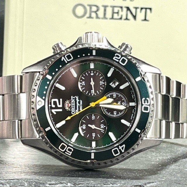  new goods ORIENT SPORTS Orient makoMako solar wristwatch RN-AA0B02R chronograph green analogue solar Powered men's 