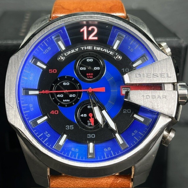 DIESEL ディーゼル 腕時計 クオーツ DZ-4319 MEGA CHIEF メガチーフ メンズ カレンダー ブルー アナログ クロノグラフ 電池交換済みの画像2
