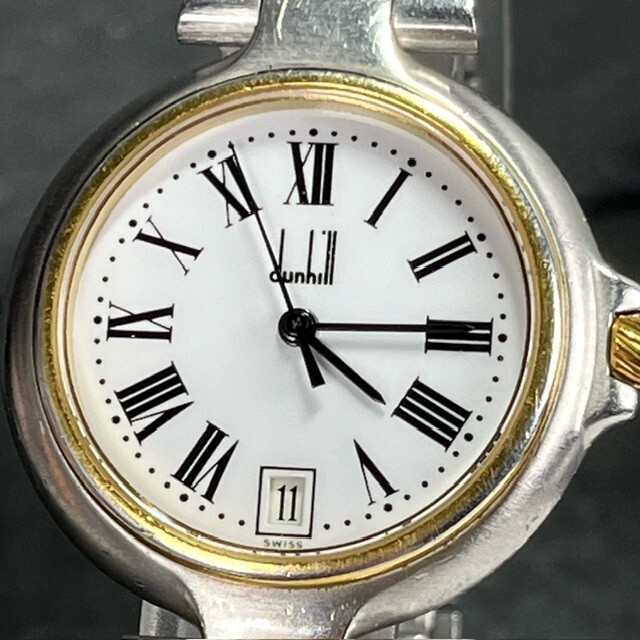 Dunhill ダンヒル ミレニアム コンビカラー 腕時計 ステンレス クオーツ アナログ デイト ラウンド型 ブランド ホワイト 電池交換済み_画像3