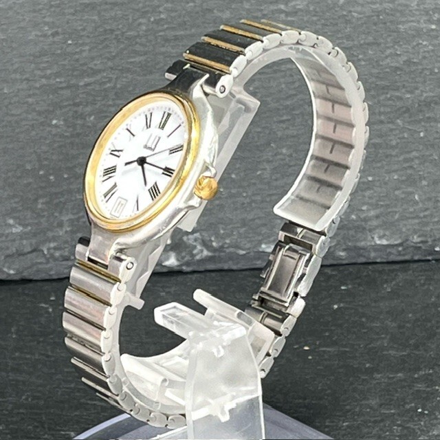 Dunhill ダンヒル ミレニアム コンビカラー 腕時計 ステンレス クオーツ アナログ デイト ラウンド型 ブランド ホワイト 電池交換済み_画像4