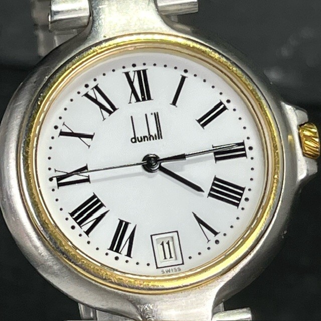 Dunhill ダンヒル ミレニアム コンビカラー 腕時計 ステンレス クオーツ アナログ デイト ラウンド型 ブランド ホワイト 電池交換済み_画像1
