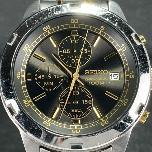 SEIKO セイコー SKS425P1 カレンダー クオーツ クロノグラフ 腕時計 ブラック アナログ メンズ ステンレス 電池交換済み 海外モデル_画像2
