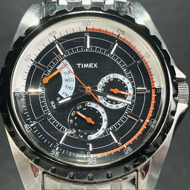 TIMEX タイメックス レトログラード 腕時計 クオーツ T2M430 メンズ ブラック アナログ ステンレス カレンダー ラウンド 電池交換済み_画像2
