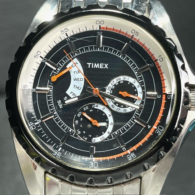 TIMEX タイメックス レトログラード 腕時計 クオーツ T2M430 メンズ ブラック アナログ ステンレス カレンダー ラウンド 電池交換済み_画像3