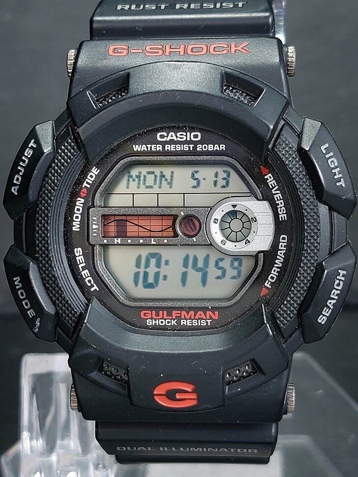 CASIO カシオ G-SHOCK ジーショック GULFMAN ガルフマン G-9100-1 メンズ デジタル 腕時計 ブラック ラバーベルト ステンレス 電池交換済み_画像1