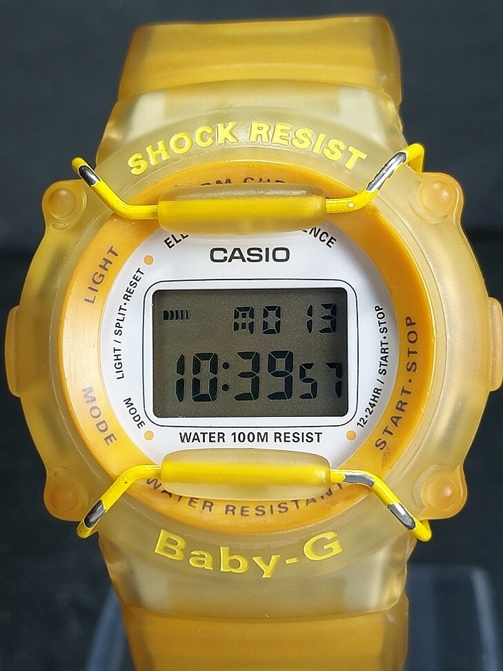 CASIO カシオ Baby-G ベビージー BG-300 デジタル 腕時計 イエロー ホワイト文字盤 スケルトン 布製ベルト ステンレス 新品電池交換済み_画像1