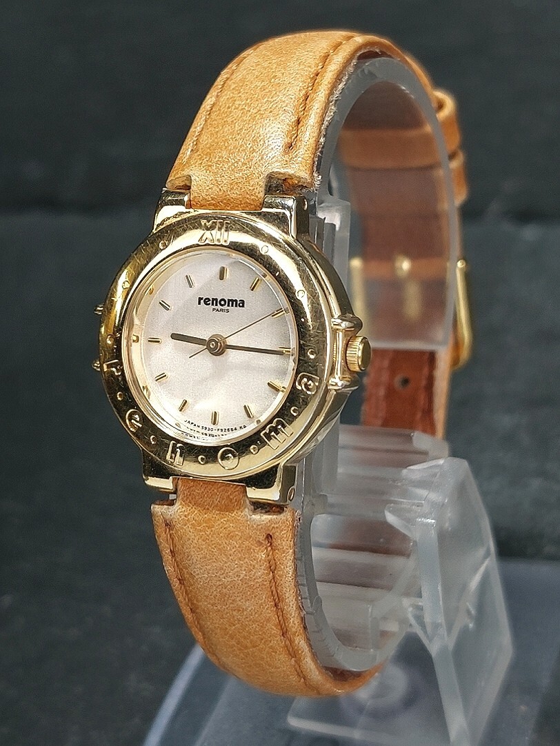 RENOMA レノマ 5931-F90826 アナログ ヴィンテージ 腕時計 ３針 ホワイト文字盤 ゴールド レザーベルト ステンレススチール スモールサイズの画像3