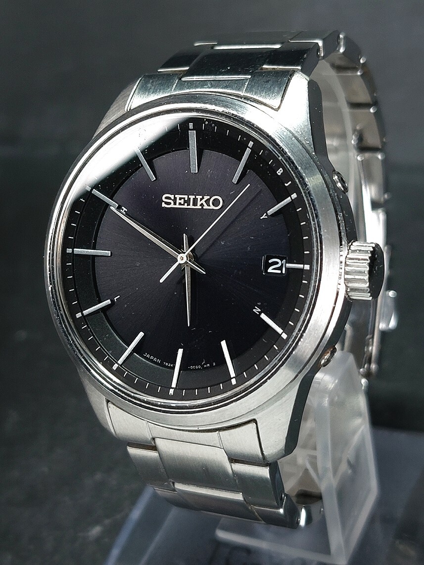 美品 SEIKO セイコーソーラー SOLAR SBTM255 メンズ アナログ 電波ソーラー 腕時計 3針 ブラック文字盤 デイトカレンダー シンプルデザイン_画像3