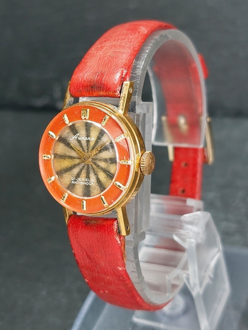AUNONAaunonaONIENT 09650 аналог механический завод тип Vintage наручные часы 2 стрелки красный Gold кожаный ремень маленький размер рабочее состояние подтверждено 