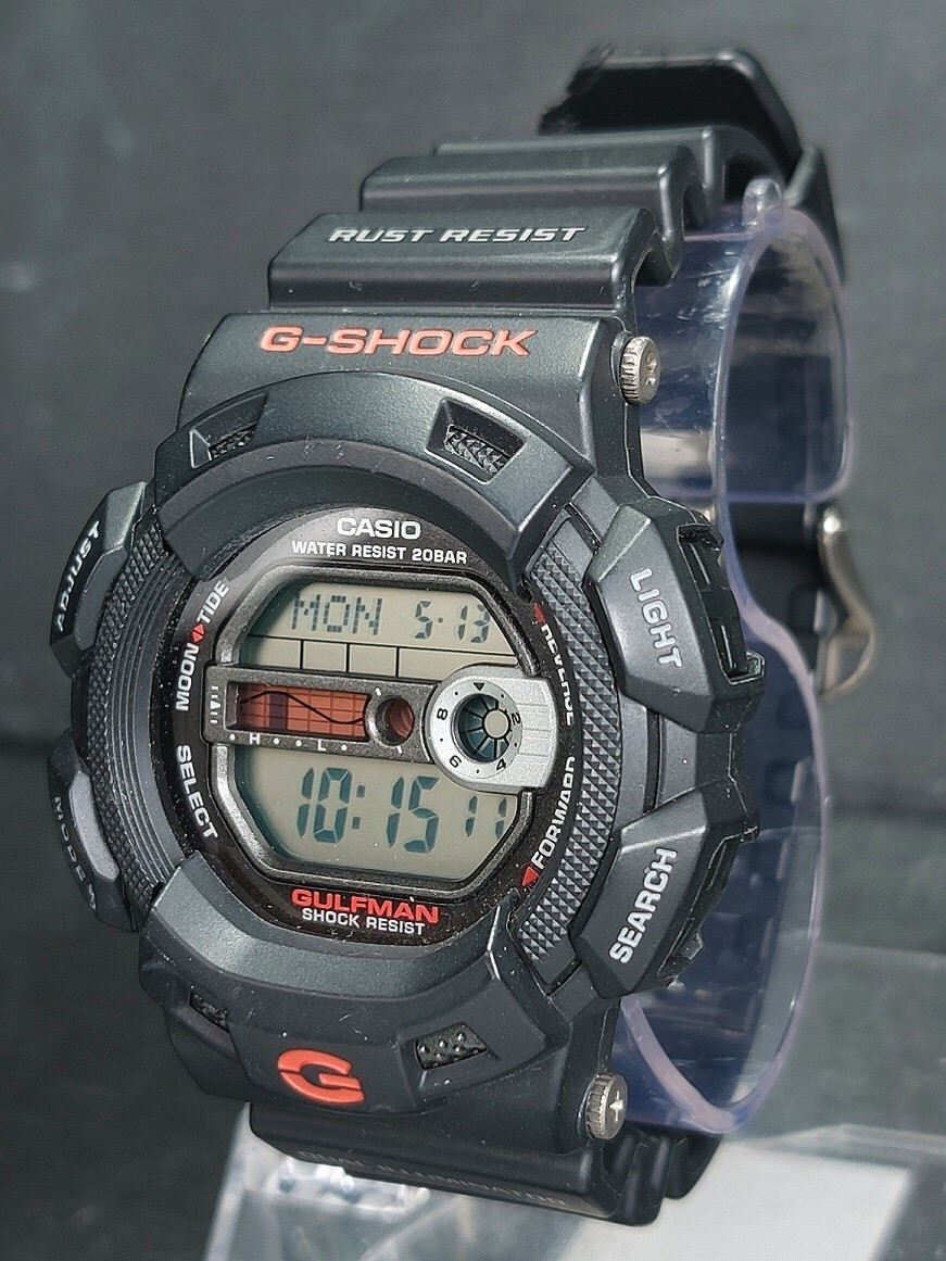 CASIO カシオ G-SHOCK ジーショック GULFMAN ガルフマン G-9100-1 メンズ デジタル 腕時計 ブラック ラバーベルト ステンレス 電池交換済み_画像3