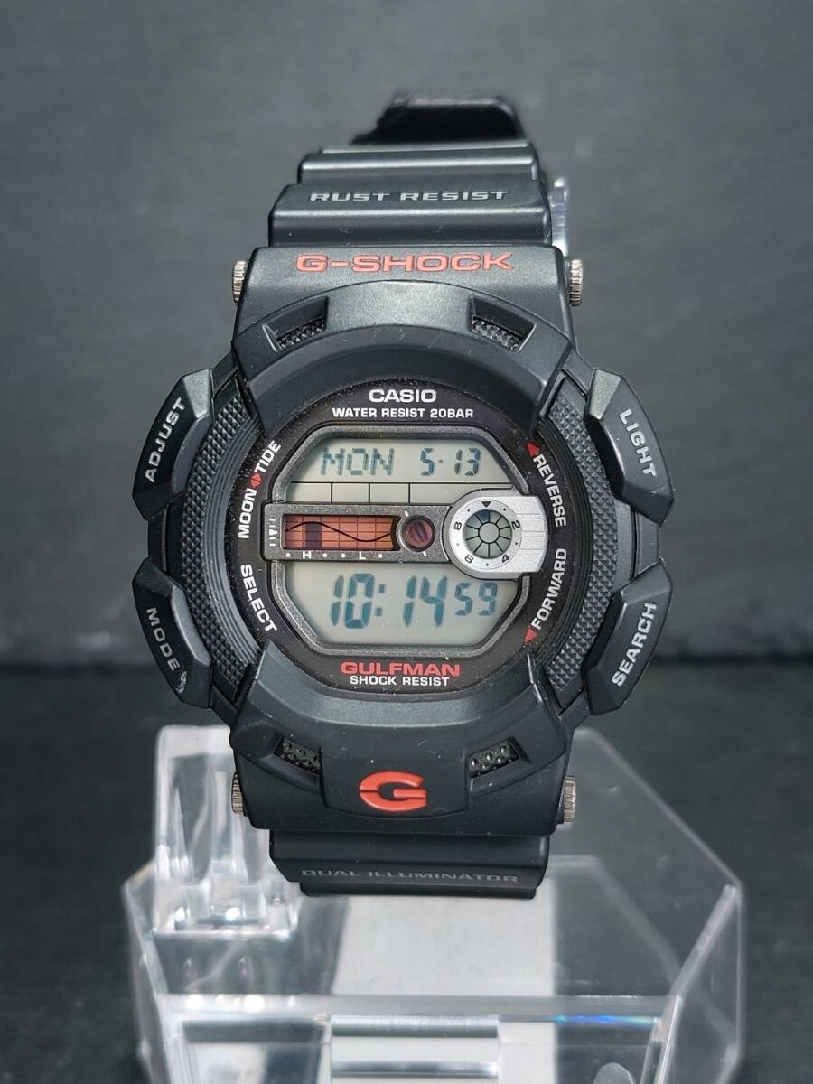 CASIO  casio   G-SHOCK ... аммортизаторы  GULFMAN ... G-9100-1  мужской   цифровая   наручные часы   черный   резина  ремень   нержавеющая сталь   батарея  заменил  