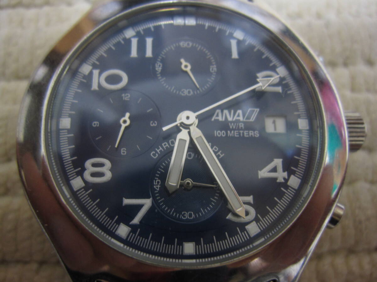  全日空　ANA　 クロノグラフ クォーツ ブルー文字盤 　腕時計 メンズ　動作確認済_画像1