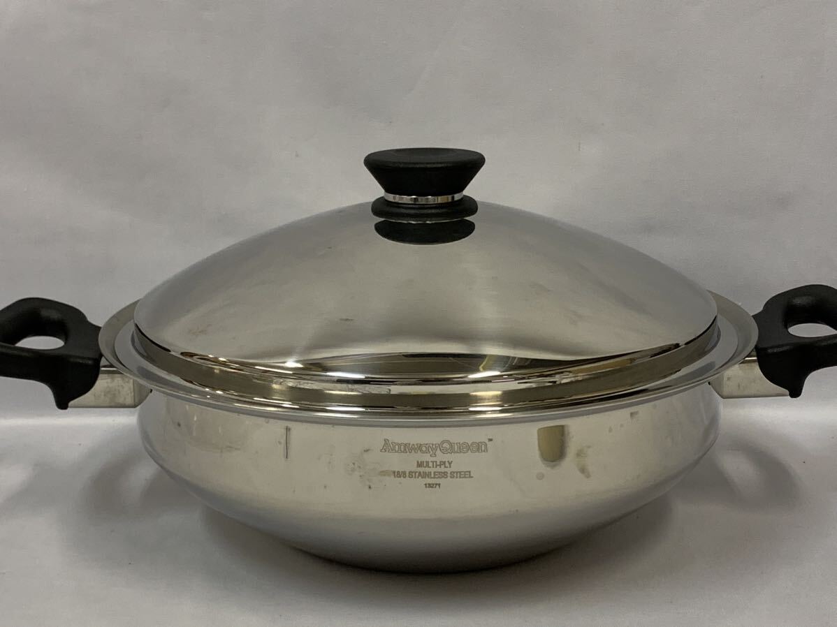 中古 アムウェイ Amway Queen クィーン ウォック 1～2度使用程度 フライラック付 両手鍋 アメリカ製 [5-41] 104/408E_画像2