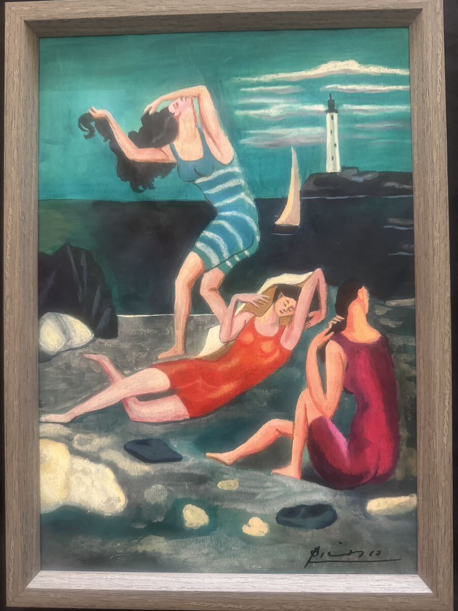 貴重肉筆！パブロ ピカソ Picasso「海水浴客」1918年 ミックスメディア 額装 オルセ美術館作品票 封蝋印 ピカソ公式印有り 模写の画像4