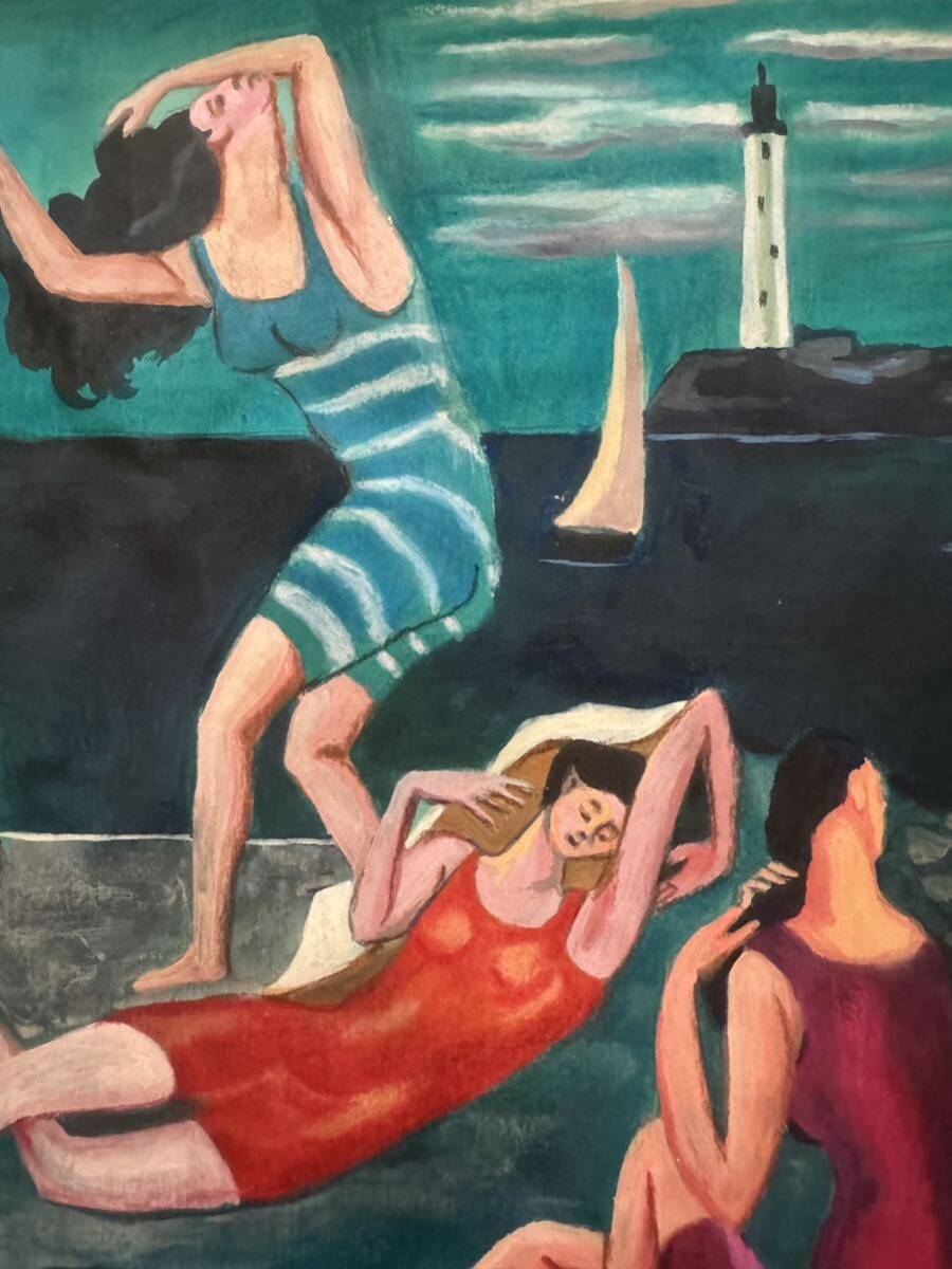 貴重肉筆！パブロ ピカソ Picasso「海水浴客」1918年 ミックスメディア 額装 オルセ美術館作品票 封蝋印 ピカソ公式印有り 模写の画像3