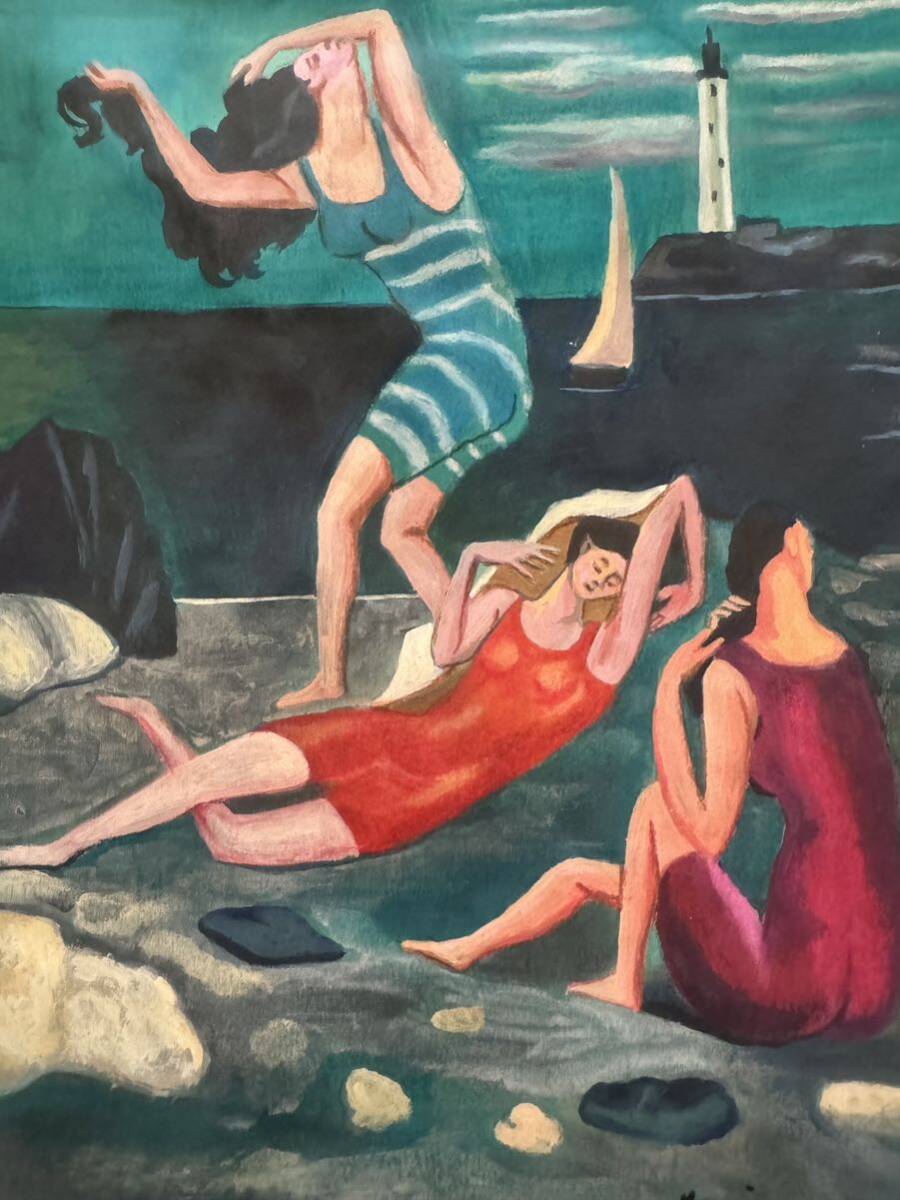 貴重肉筆！パブロ ピカソ Picasso「海水浴客」1918年 ミックスメディア 額装 オルセ美術館作品票 封蝋印 ピカソ公式印有り 模写の画像10