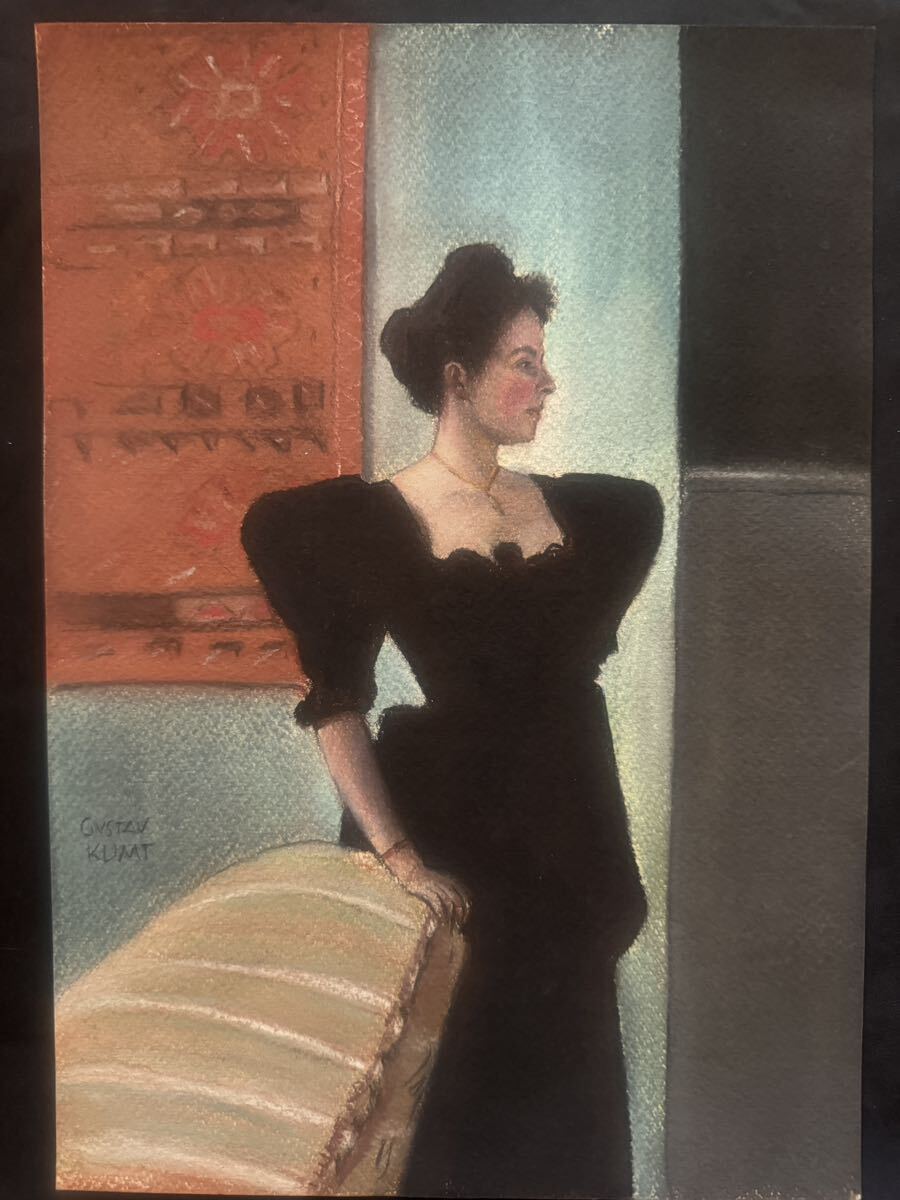 貴重肉筆 グスタフ・クリムト「マリー・ブリーニグの肖像画 」手書き 紙/ミックスメディア 表にサイン LEOPOLD美術館作品票 模写の画像9